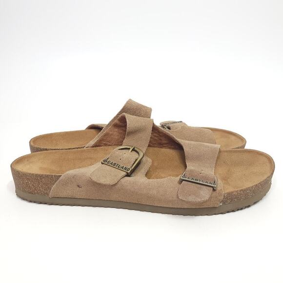 Eastland Mens Sandals Size 12 D Leather Cambridge Buckle Cork Tan Slide​​ - Picture 3 of 12